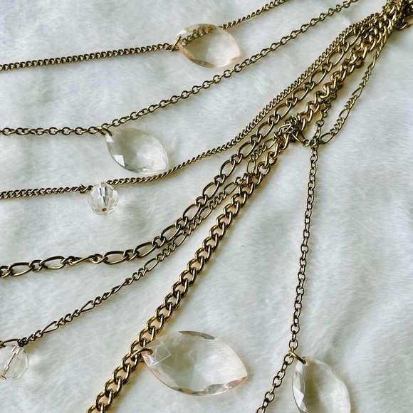 * Vintage Teardrops 7 Gold Strands Clear Lucite Necklace - Picture 3 of 6